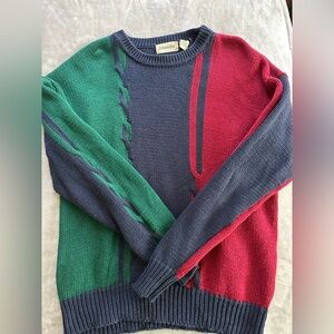 Vintage Colorblock Sweater in Green, Blue, and Red